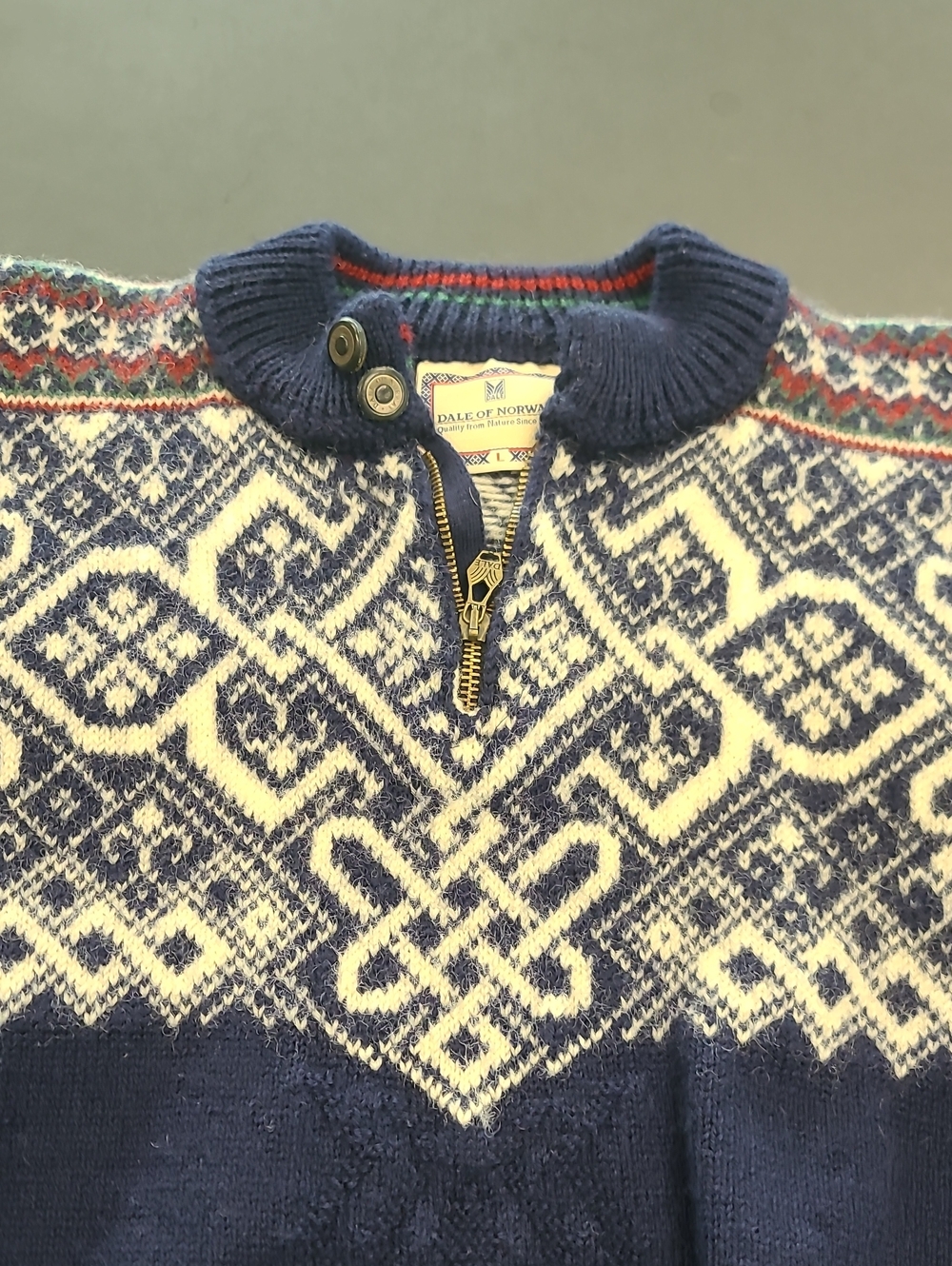 Dale of Norway Navy and Cream Fair Isle Wool Crewneck Sweater